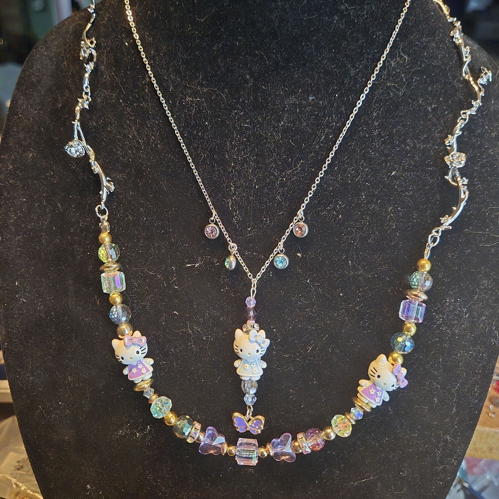 Hand Crafted Silver Beaded Hello Kitty Necklaces